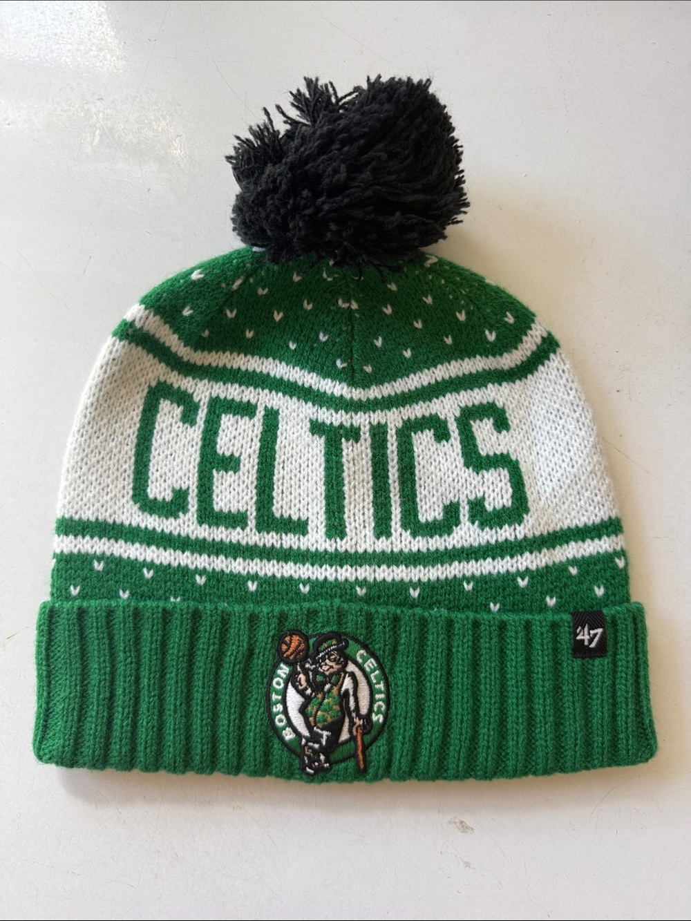 '47 Boston Celtics Knit Pom Beanie - Green, White & Black